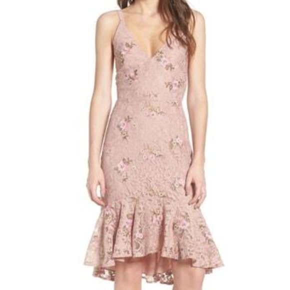 WAYF Ferrara Flare Hem Lace Dress in Blush. Size S - Picture 1 of 6